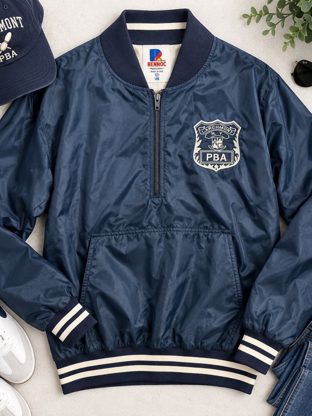 Vintage Rennoc Larchmont NY PBA Pullover Jacket Men’s XL 48 Navy Made in USA